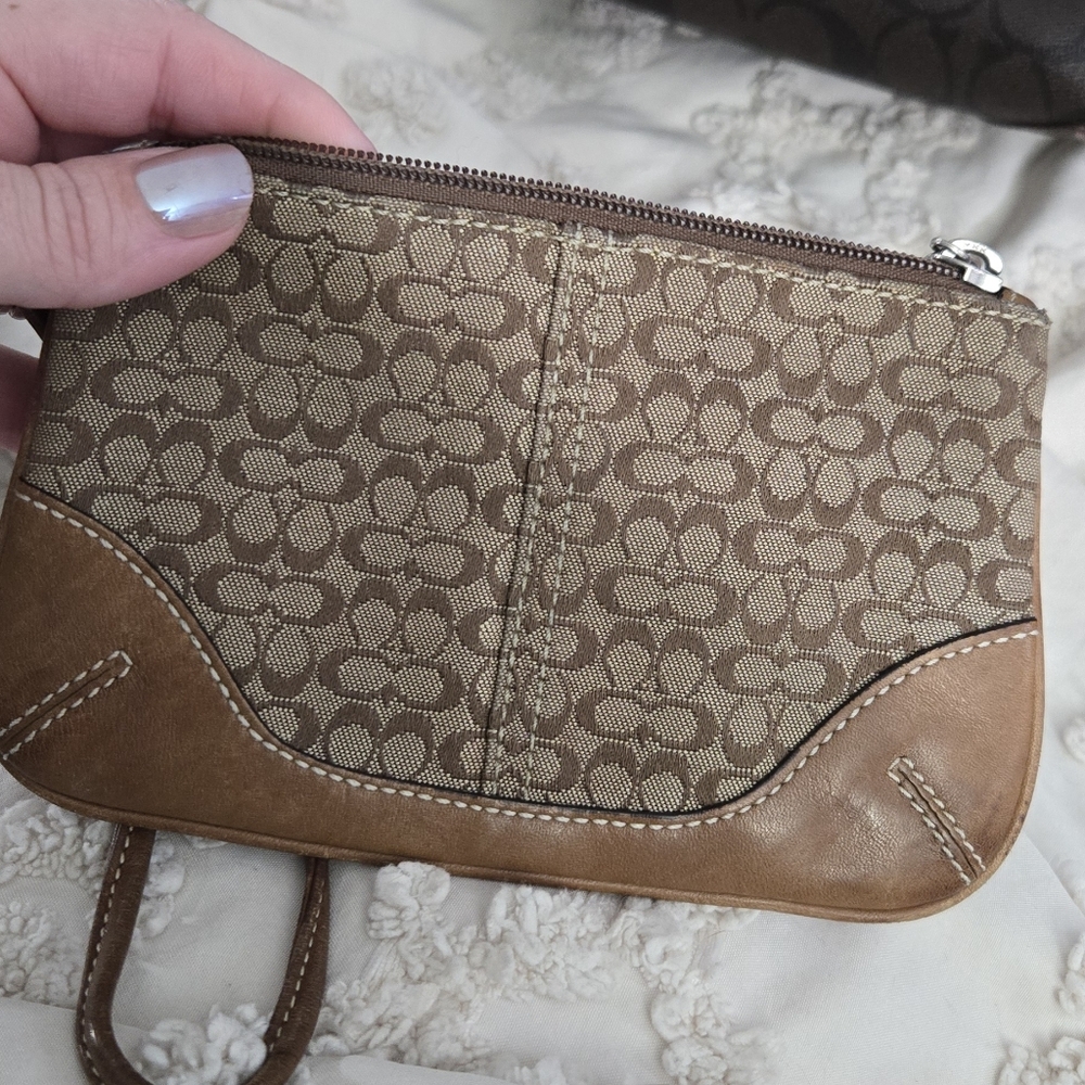 Coach Tan and Brown Signature Wristlet